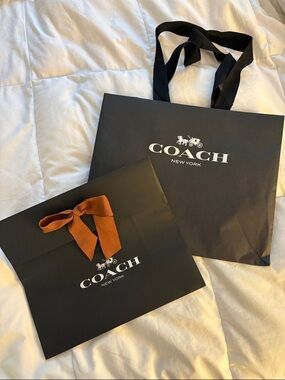 Coach Black Shopping Bags with White Logo and Rust Bow